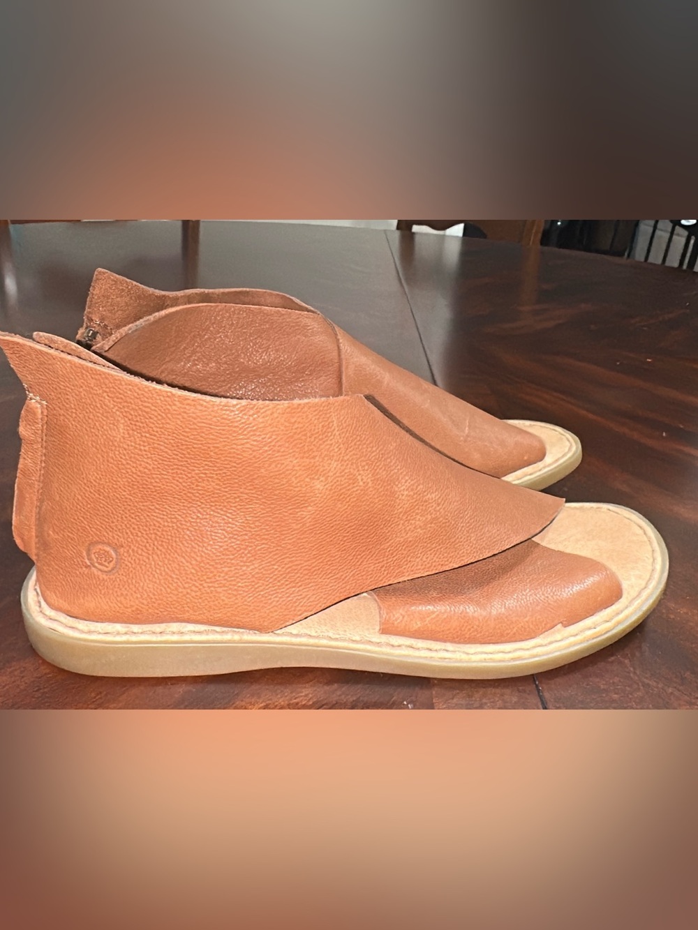 Born IWA Women's Tan Leather Open-Toe Slip-On Loafers (shoe25)